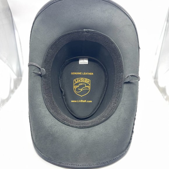 LIVSTAK WESTERN COWBOY, BLACK HAT, 100% LEATHER, Size L, S1LVK01, BALLER - Picture 3 of 12